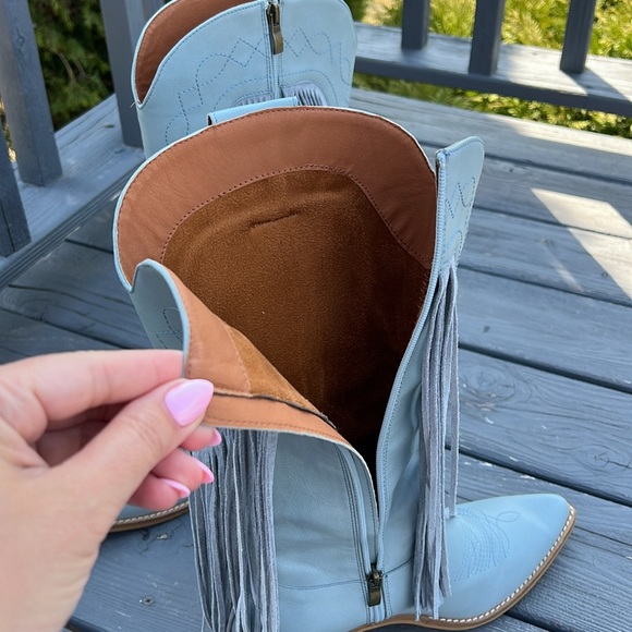 Fringe Western Boots in Light Dusty Blue Sz 10 - Picture 9 of 12